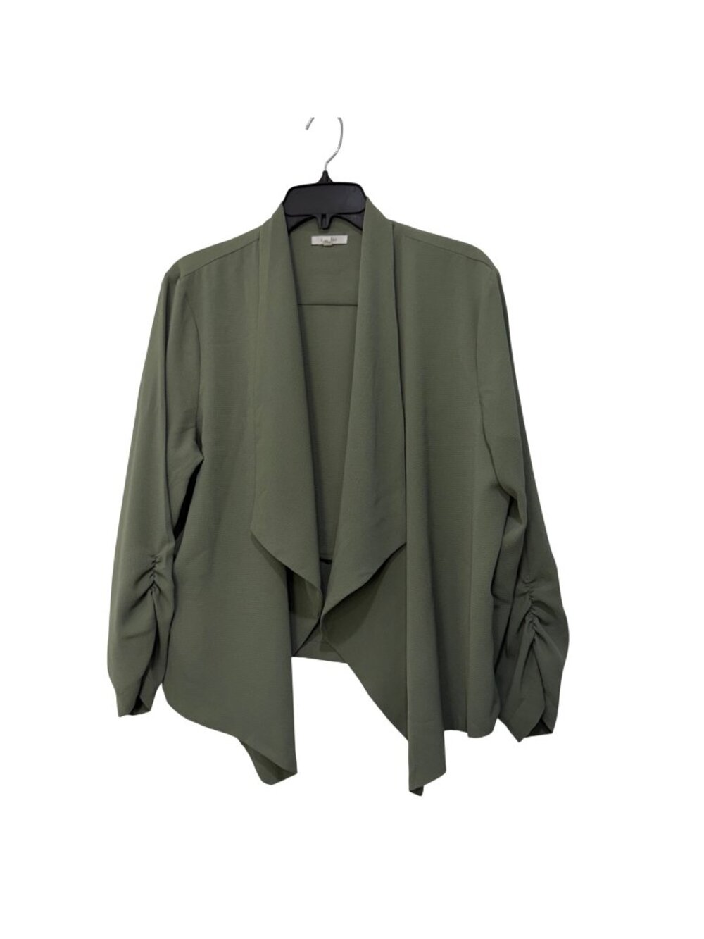 Maurices Womens Olive Green Open Front Cardigan Jacket With Ruched Sleeves SZ XL